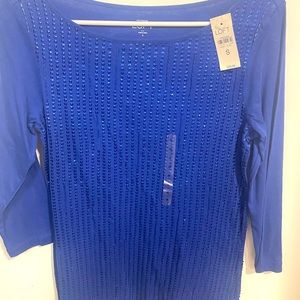 Loft Indigo Blue Beaded Top